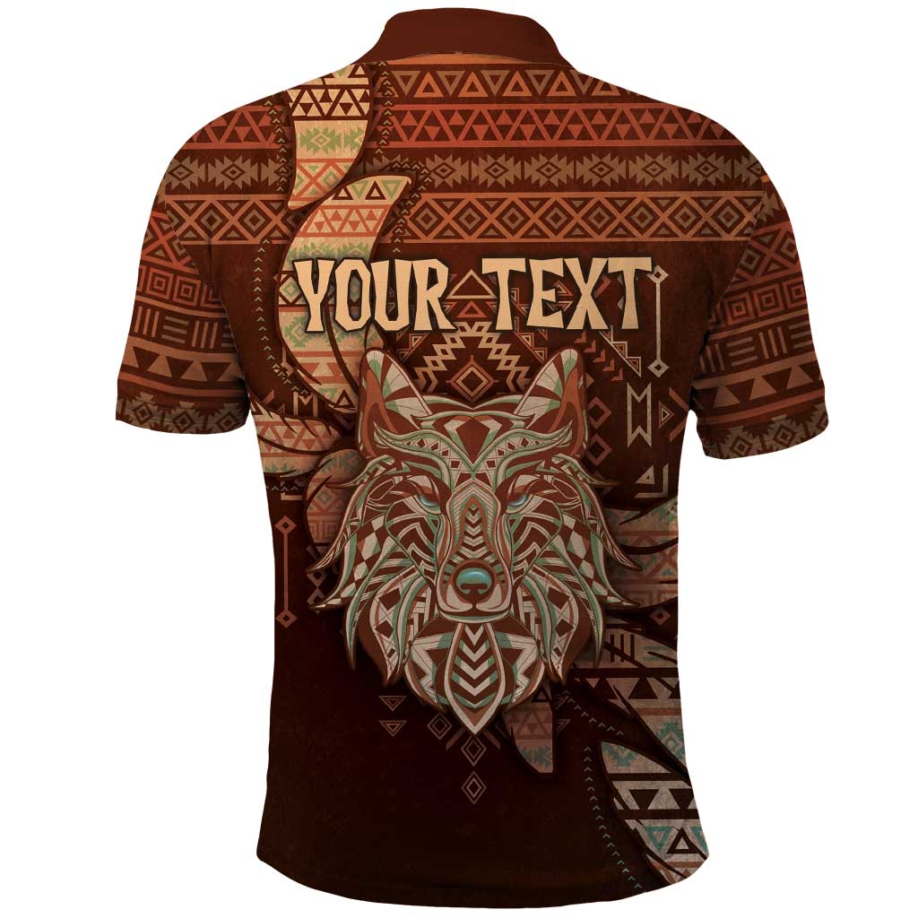 Personalized Wolf Native American Polo Shirt Tribal Geometric Earth Tone