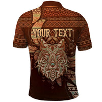 Personalized Wolf Native American Polo Shirt Tribal Geometric Earth Tone