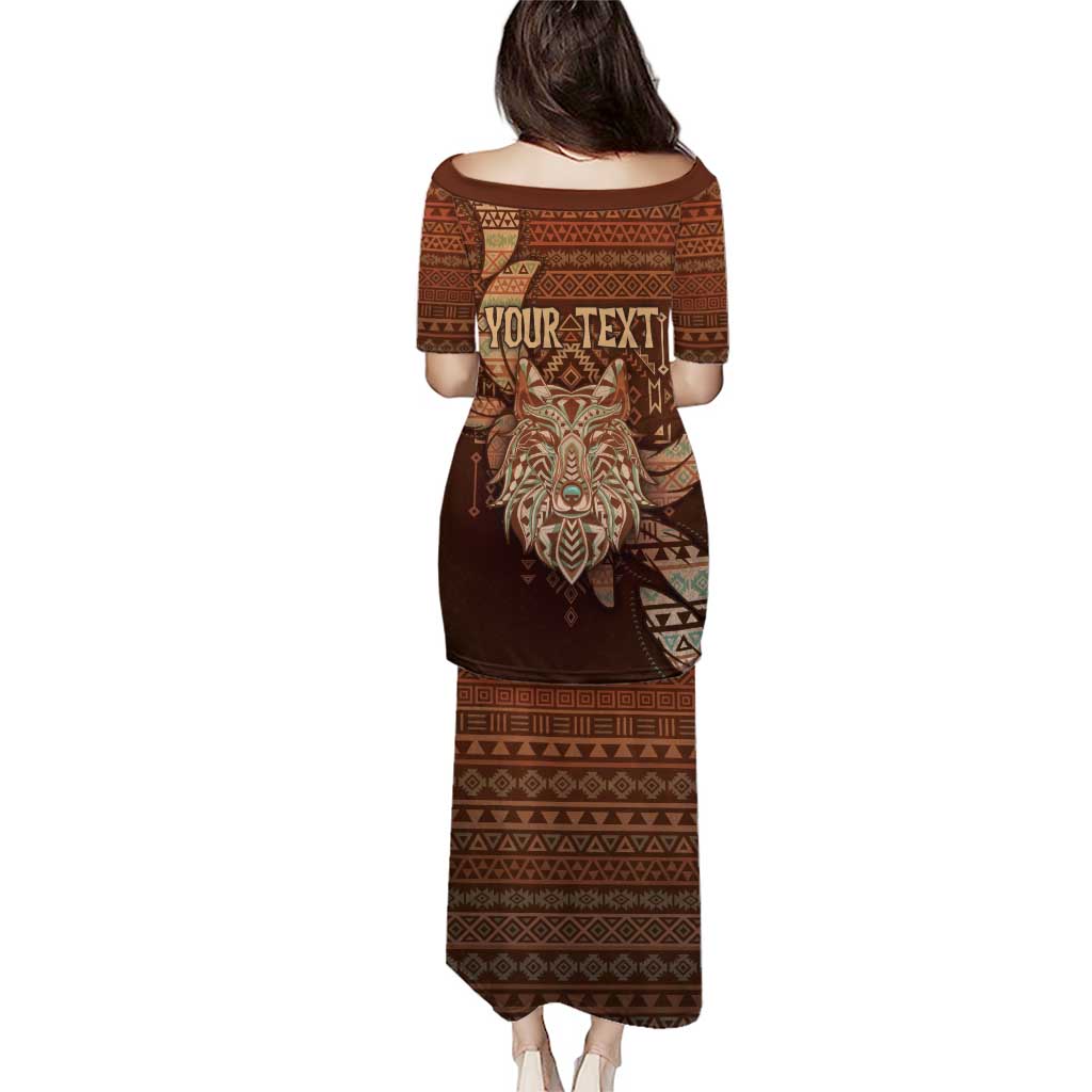 Personalized Wolf Native American Puletasi Tribal Geometric Earth Tone