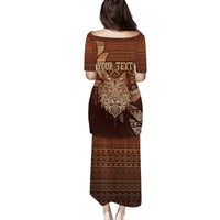 Personalized Wolf Native American Puletasi Tribal Geometric Earth Tone