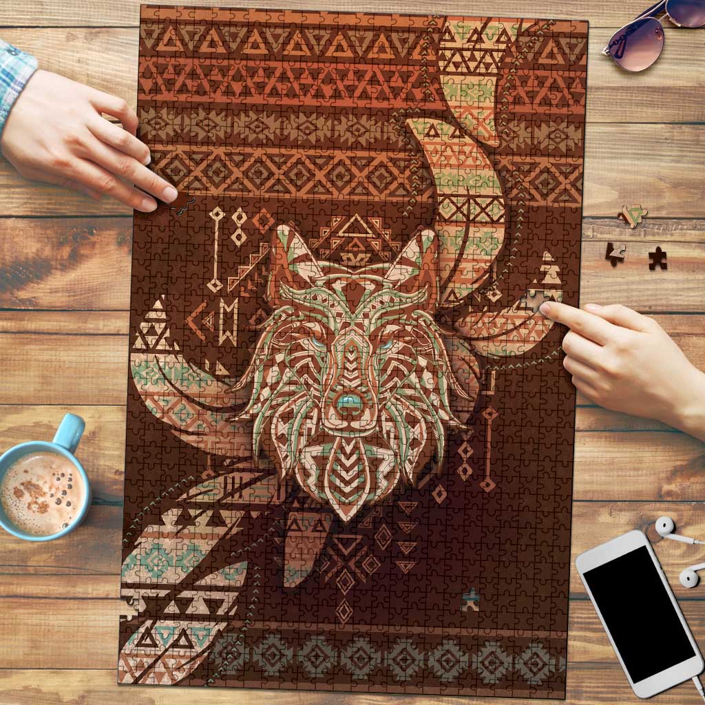 Wolf Native American Puzzle Tribal Geometric Earth Tone
