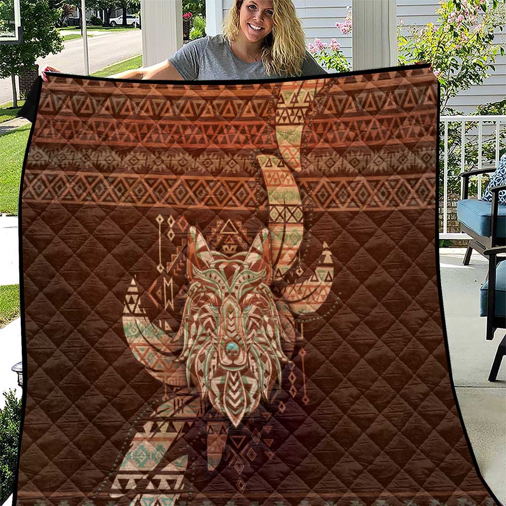 Wolf Native American Quilt Tribal Geometric Earth Tone