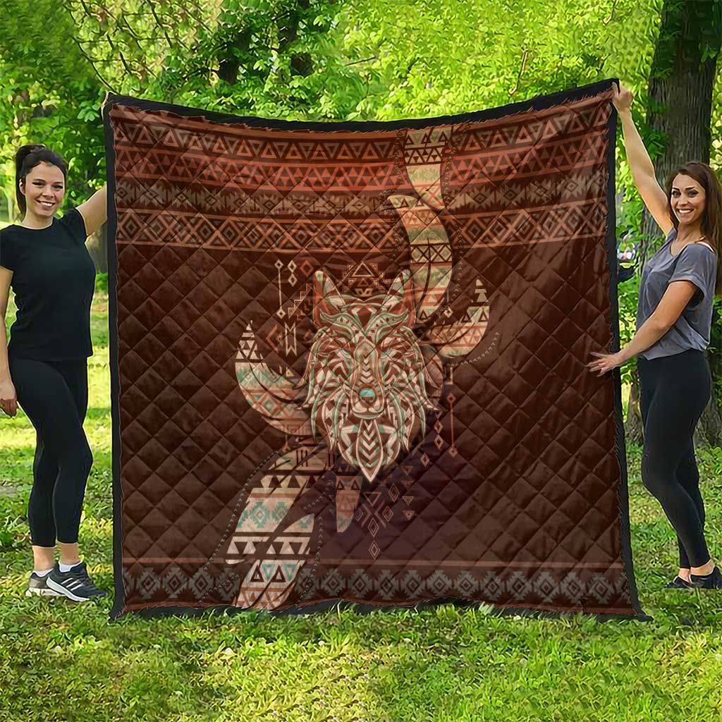 Wolf Native American Quilt Tribal Geometric Earth Tone