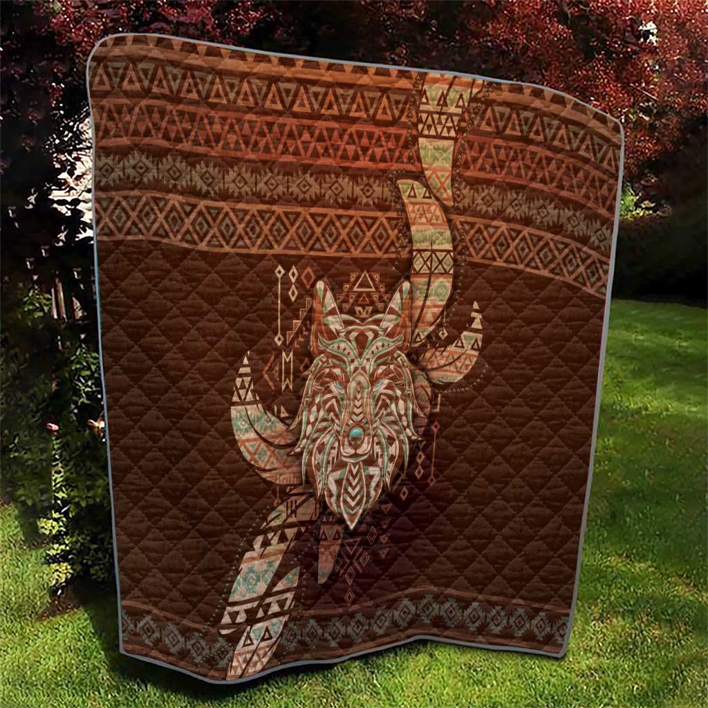 Wolf Native American Quilt Tribal Geometric Earth Tone