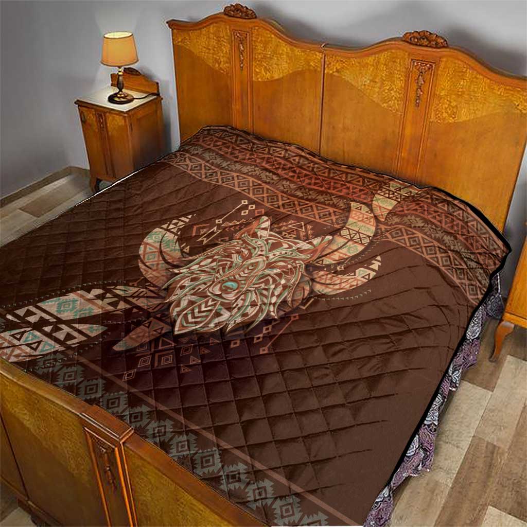 Wolf Native American Quilt Tribal Geometric Earth Tone