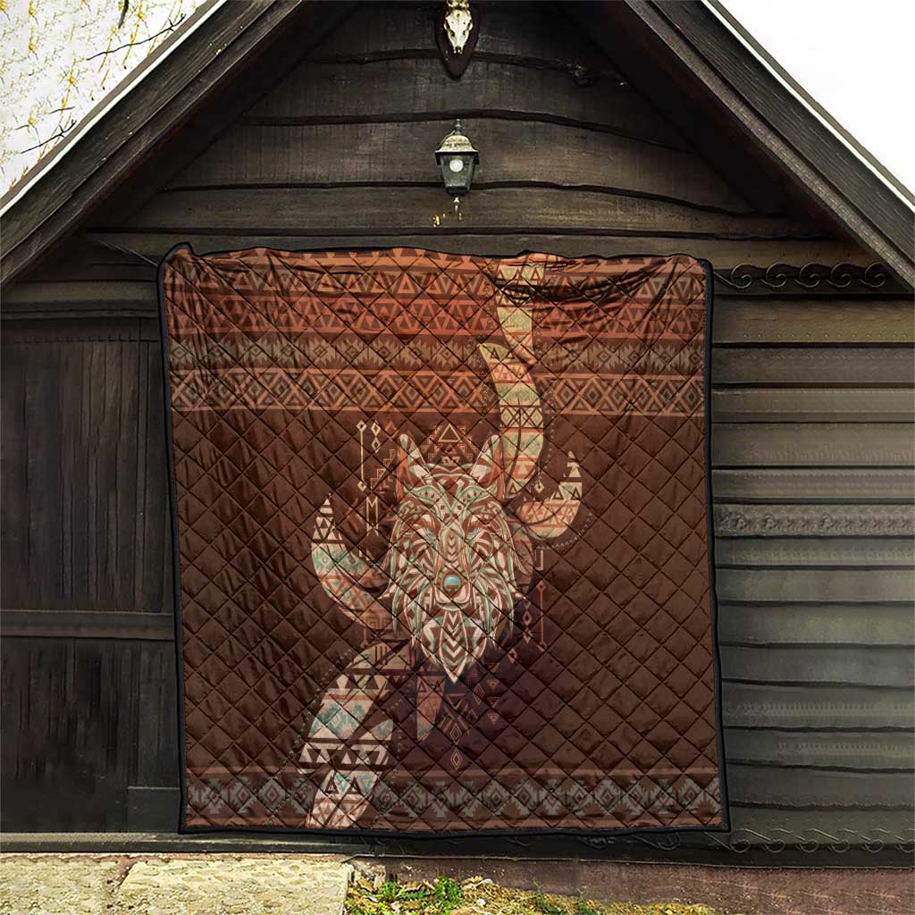 Wolf Native American Quilt Tribal Geometric Earth Tone