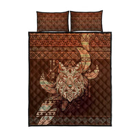 Wolf Native American Quilt Bed Set Tribal Geometric Earth Tone