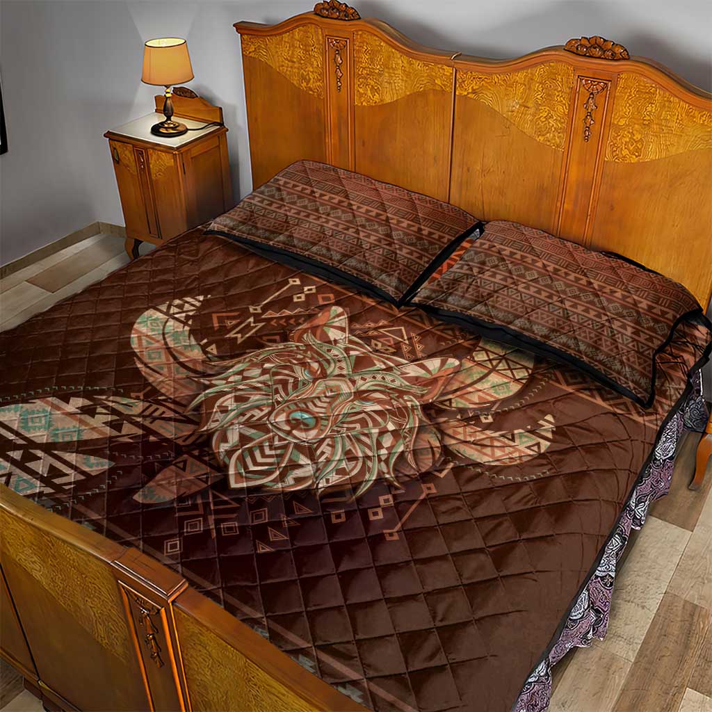 Wolf Native American Quilt Bed Set Tribal Geometric Earth Tone