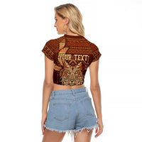 Personalized Wolf Native American Raglan Cropped T Shirt Tribal Geometric Earth Tone
