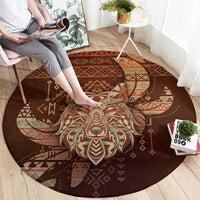 Wolf Native American Round Carpet Tribal Geometric Earth Tone