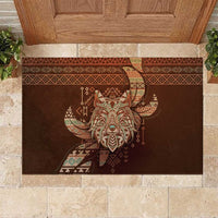 Wolf Native American Rubber Doormat Tribal Geometric Earth Tone