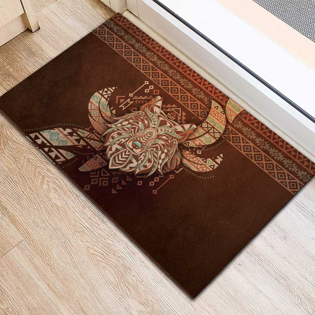 Wolf Native American Rubber Doormat Tribal Geometric Earth Tone