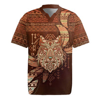 Personalized Wolf Native American Rugby Jersey Tribal Geometric Earth Tone
