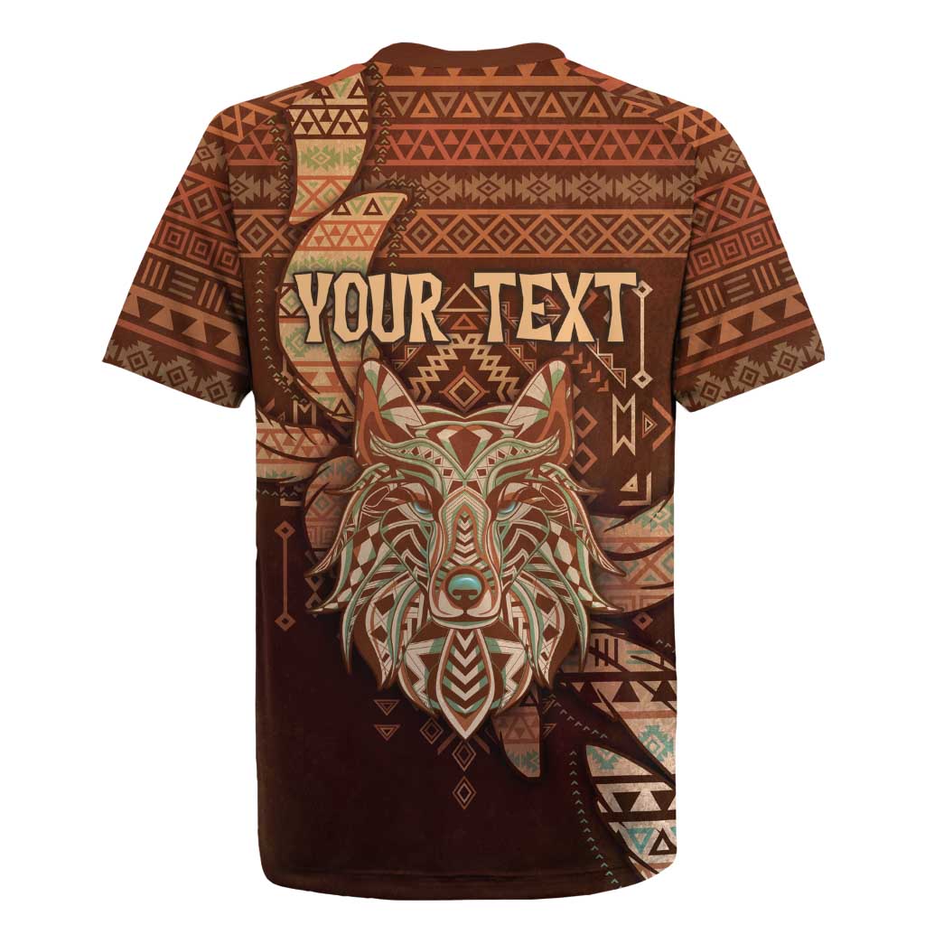 Personalized Wolf Native American Rugby Jersey Tribal Geometric Earth Tone