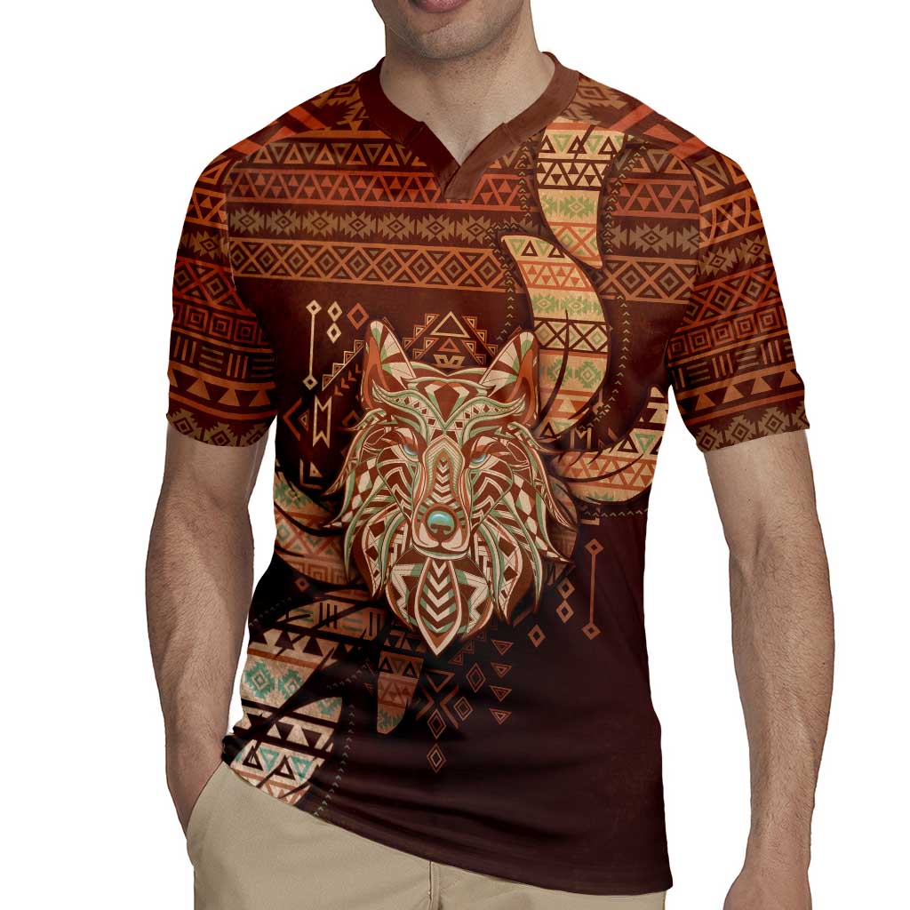 Personalized Wolf Native American Rugby Jersey Tribal Geometric Earth Tone