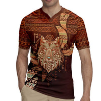 Personalized Wolf Native American Rugby Jersey Tribal Geometric Earth Tone