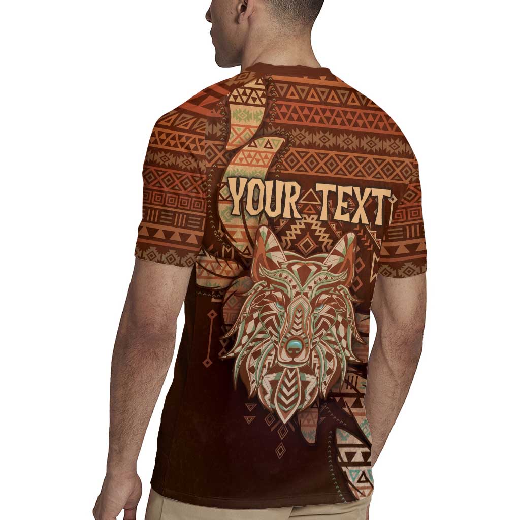 Personalized Wolf Native American Rugby Jersey Tribal Geometric Earth Tone