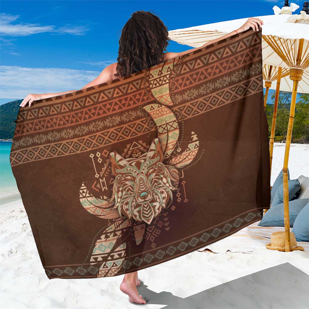 Wolf Native American Sarong Tribal Geometric Earth Tone