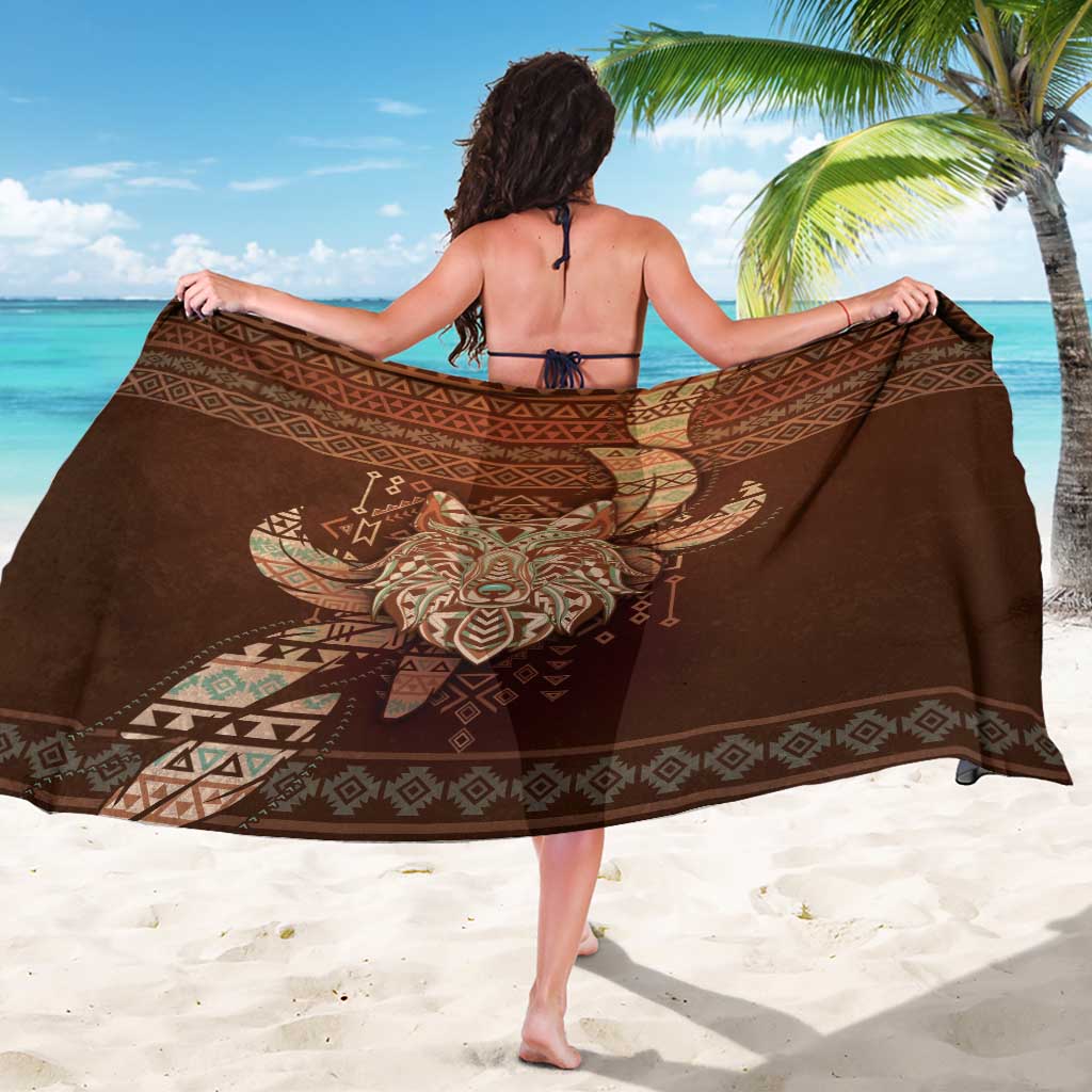 Wolf Native American Sarong Tribal Geometric Earth Tone
