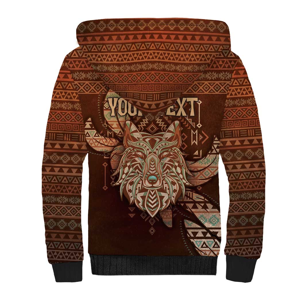 Personalized Wolf Native American Sherpa Hoodie Tribal Geometric Earth Tone
