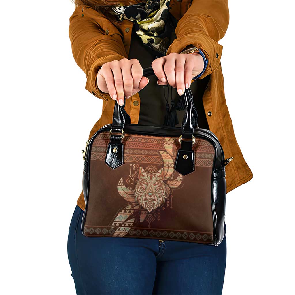 Wolf Native American Shoulder Handbag Tribal Geometric Earth Tone
