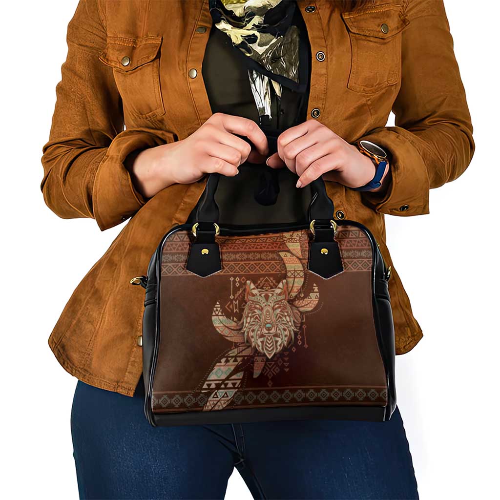 Wolf Native American Shoulder Handbag Tribal Geometric Earth Tone