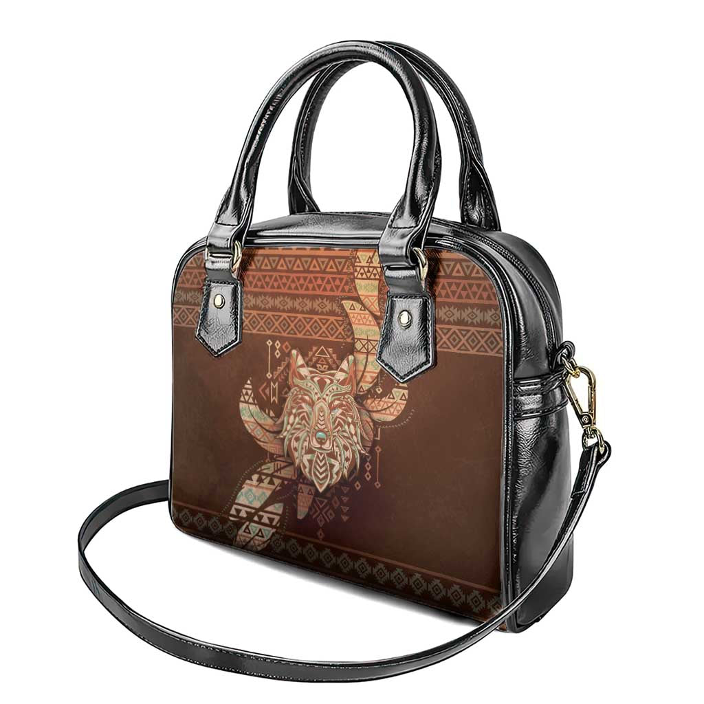 Wolf Native American Shoulder Handbag Tribal Geometric Earth Tone