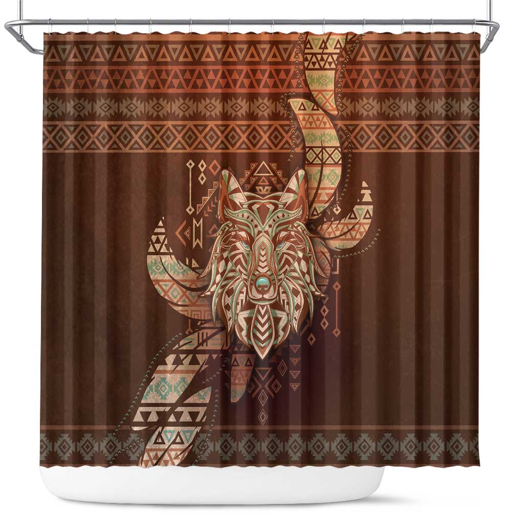 Wolf Native American Shower Curtain Tribal Geometric Earth Tone