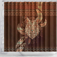 Wolf Native American Shower Curtain Tribal Geometric Earth Tone