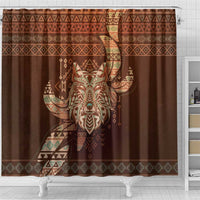Wolf Native American Shower Curtain Tribal Geometric Earth Tone