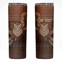 Personalized Wolf Native American Skinny Tumbler Tribal Geometric Earth Tone