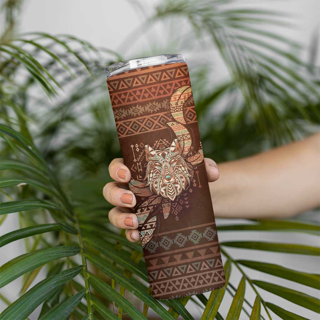 Personalized Wolf Native American Skinny Tumbler Tribal Geometric Earth Tone