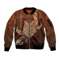Personalized Wolf Native American Sleeve Zip Bomber Jacket Tribal Geometric Earth Tone
