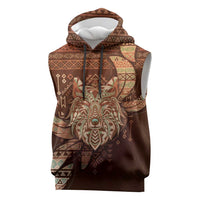Personalized Wolf Native American Sleeveless Hoodie Tribal Geometric Earth Tone