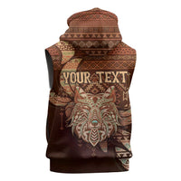 Personalized Wolf Native American Sleeveless Hoodie Tribal Geometric Earth Tone