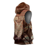 Personalized Wolf Native American Sleeveless Hoodie Tribal Geometric Earth Tone