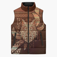 Personalized Wolf Native American Sleeveless Puffer Jacket Tribal Geometric Earth Tone