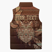 Personalized Wolf Native American Sleeveless Puffer Jacket Tribal Geometric Earth Tone
