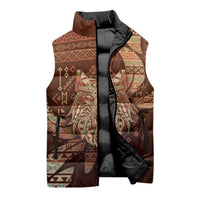 Personalized Wolf Native American Sleeveless Puffer Jacket Tribal Geometric Earth Tone