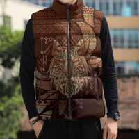 Personalized Wolf Native American Sleeveless Puffer Jacket Tribal Geometric Earth Tone