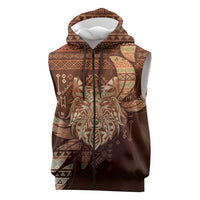 Personalized Wolf Native American Sleeveless Zip Hoodie Tribal Geometric Earth Tone