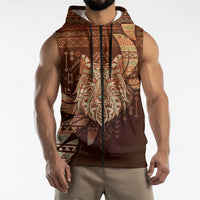 Personalized Wolf Native American Sleeveless Zip Hoodie Tribal Geometric Earth Tone