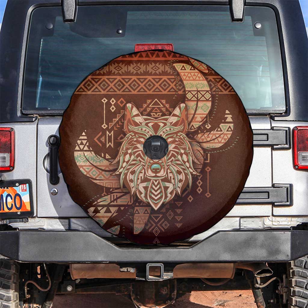 Wolf Native American Spare Tire Cover Tribal Geometric Earth Tone