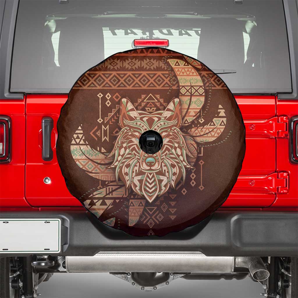 Wolf Native American Spare Tire Cover Tribal Geometric Earth Tone