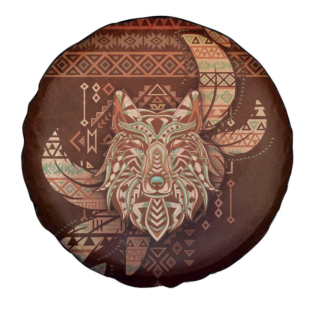 Wolf Native American Spare Tire Cover Tribal Geometric Earth Tone