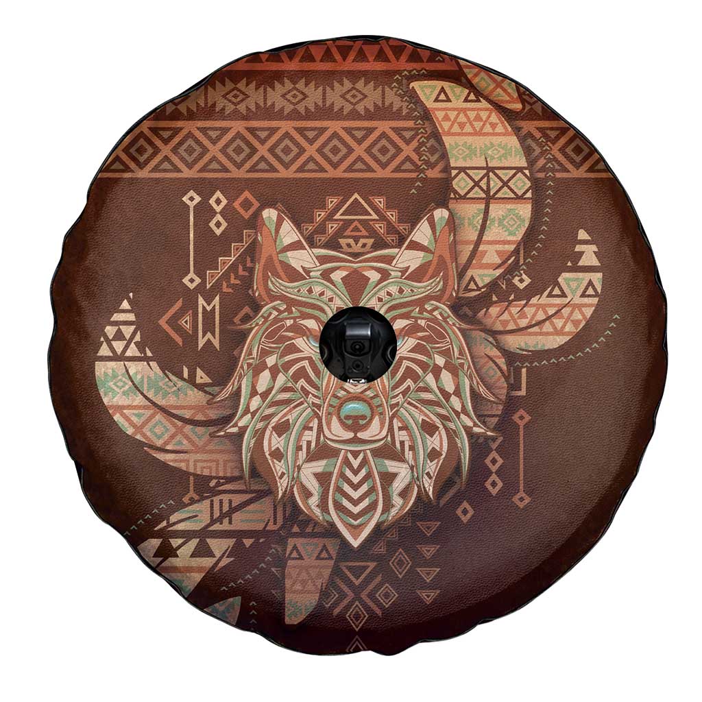 Wolf Native American Spare Tire Cover Tribal Geometric Earth Tone