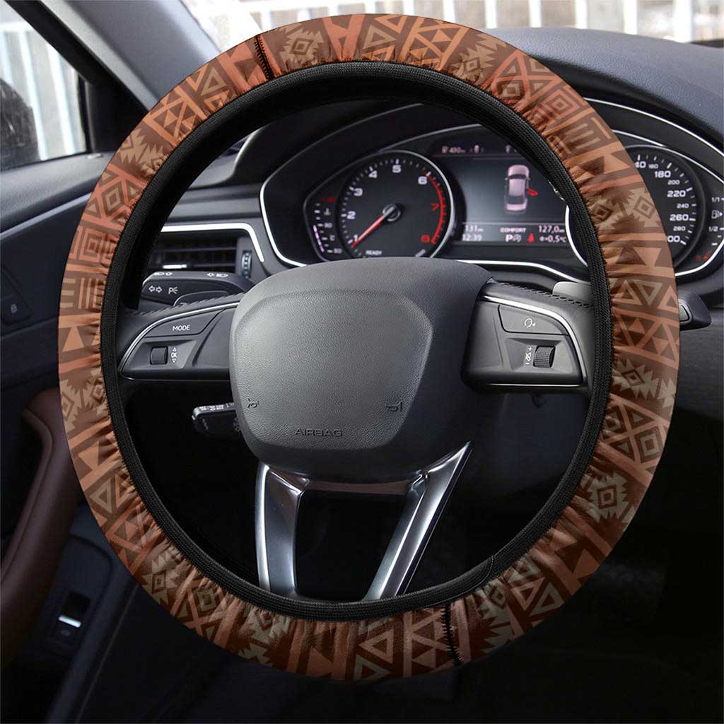 Wolf Native American Steering Wheel Cover Tribal Geometric Earth Tone