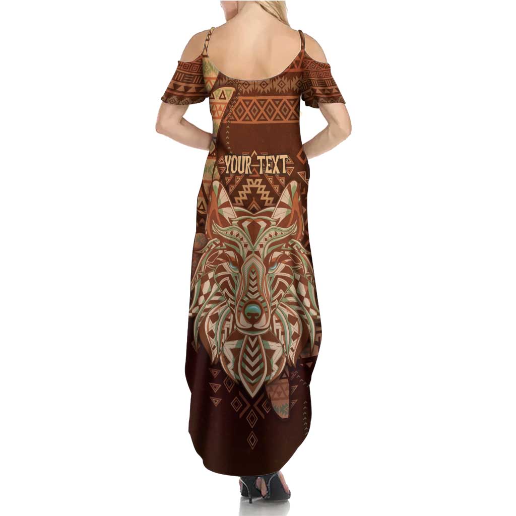 Personalized Wolf Native American Summer Maxi Dress Tribal Geometric Earth Tone