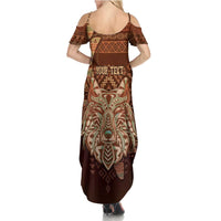 Personalized Wolf Native American Summer Maxi Dress Tribal Geometric Earth Tone