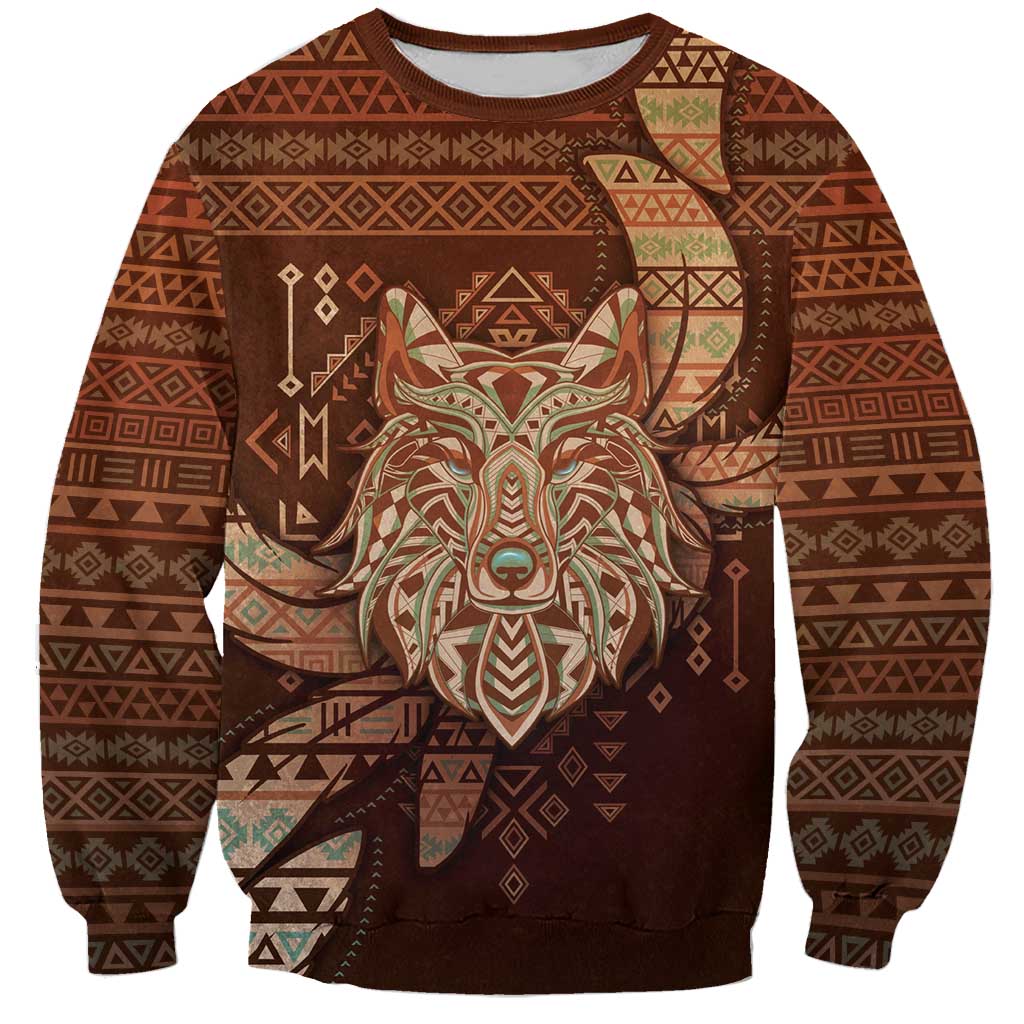 Personalized Wolf Native American Sweatshirt Tribal Geometric Earth Tone